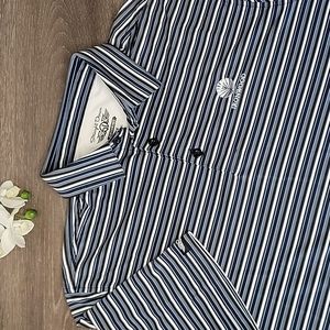 Straight Down Performance Men's Medium Striped Polo Shirt Ironwood CC‎